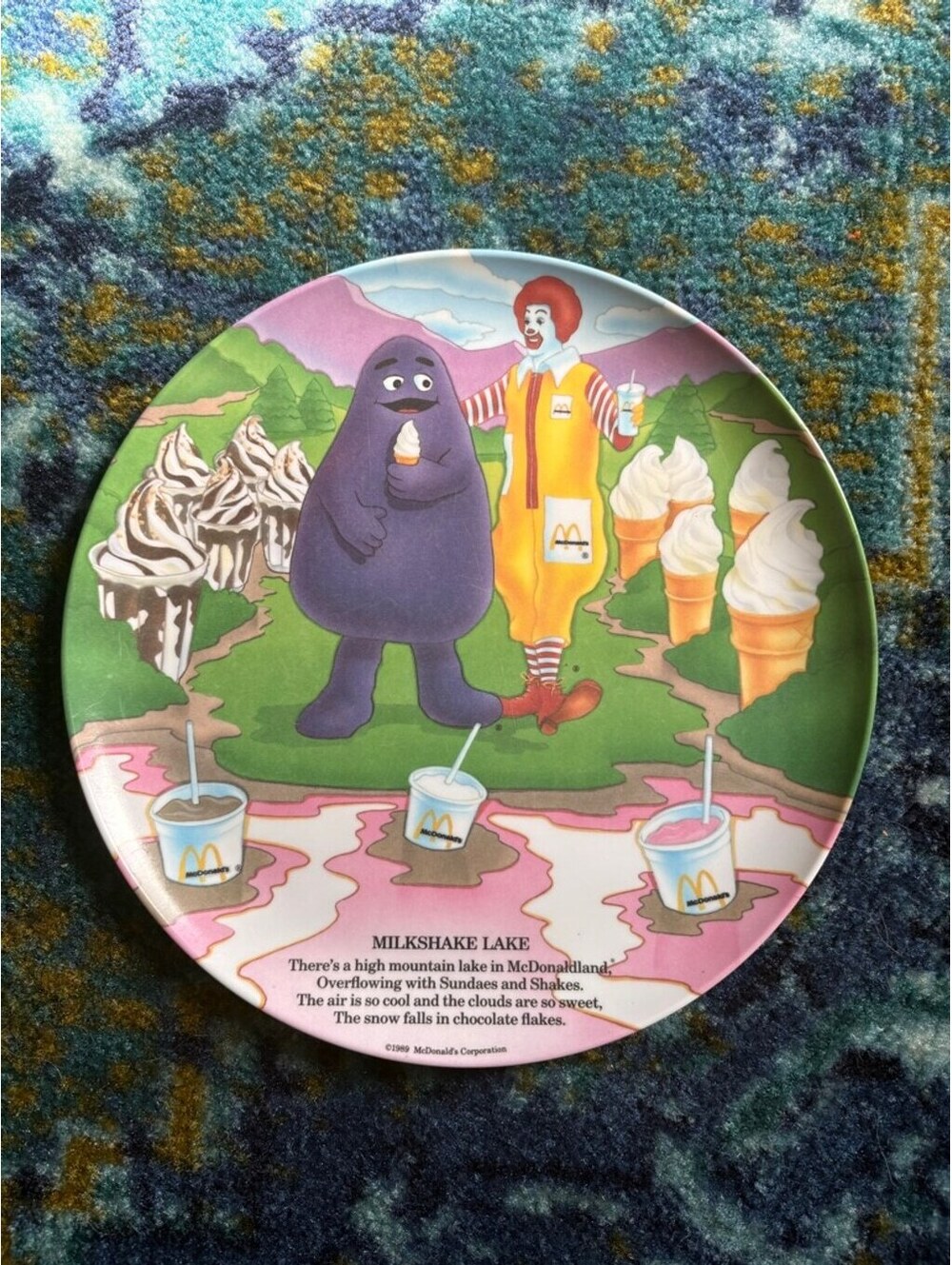Vintage 1989 McDonald's Milkshake Lake Melamine Plate Ronald Grimace